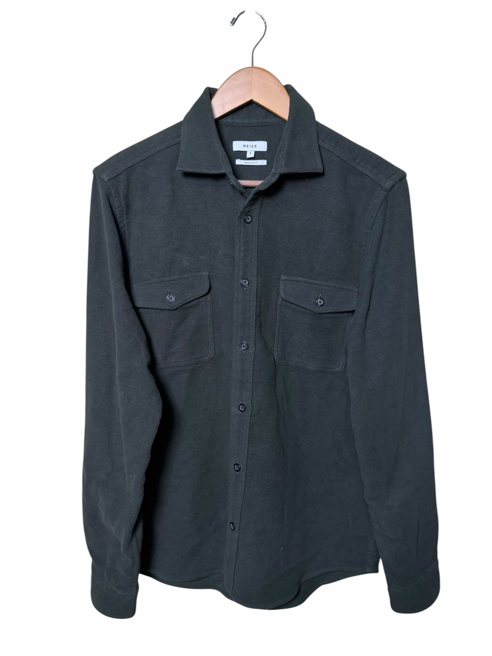 Reiss Men’s Green Overshirt Size Large Utility Workwear Button Front Shirt
